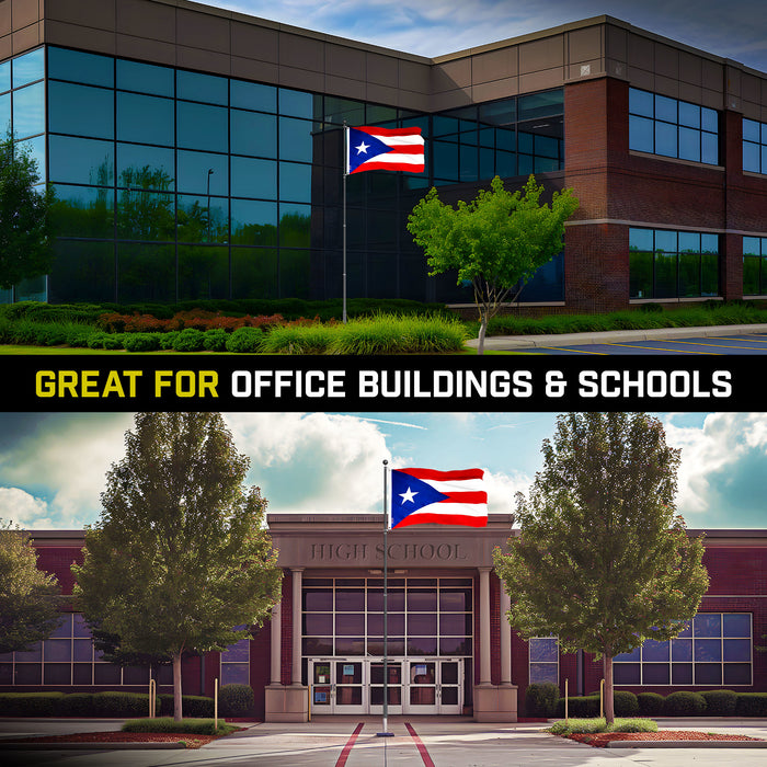 G128 Combo Pack: 16 Ft Telescoping Aluminum Flagpole (Black) & Puerto Rico Puerto Rican Flag 3x5 Ft, ToughWeave Series Embroidered 300D Polyester | Pole with Flag Included
