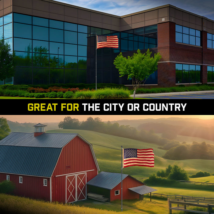 G128 Combo Pack: 16 Ft Telescoping Aluminum Flagpole (Black) & American USA Tea-Stained Flag 3x5 Ft, ToughWeave Pro Series Embroidered 420D Polyester | Pole with Flag Included