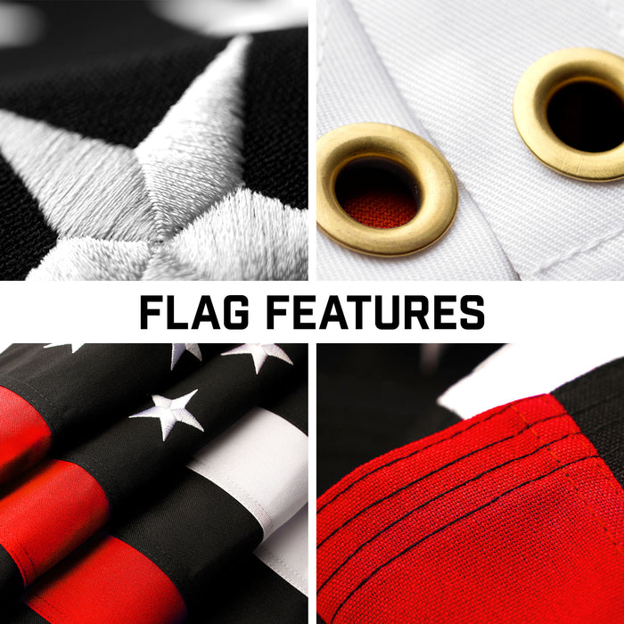 G128 Combo Pack: 16 Ft Telescoping Aluminum Flagpole (Silver) & Thin Red Line  3x5 Ft, StormFlyer Series Embroidered 220GSM Spun Polyester | Pole with Flag Included