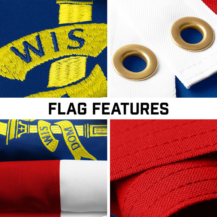 G128 Combo Pack: 16 Ft Telescoping Aluminum Flagpole (Silver) & Georgia GA  3x5 Ft, StormFlyer Series Embroidered 220GSM Spun Polyester | Pole with Flag Included