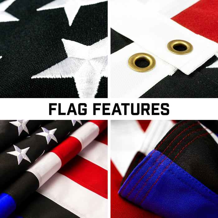 G128 Combo Pack: 16 Ft Telescoping Aluminum Flagpole (Black) & Blue Lives Matter Flag 3x5 Ft, StormFlyer Series Embroidered 220GSM Spun Polyester | Pole with Flag Included