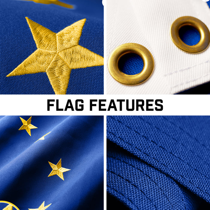 G128 Combo Pack: 16 Ft Telescoping Aluminum Flagpole (Black) & Alaska AK  3x5 Ft, StormFlyer Series Embroidered 220GSM Spun Polyester | Pole with Flag Included
