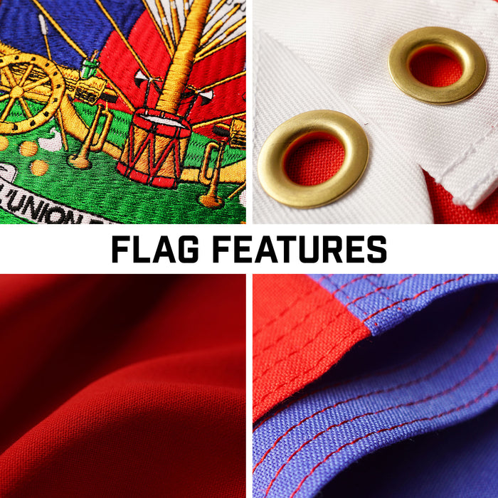 G128 Combo Pack: 16 Ft Telescoping Aluminum Flagpole (Black) & Haiti Haitian Flag 3x5 Ft, StormFlyer Series Embroidered 220GSM Spun Polyester | Pole with Flag Included