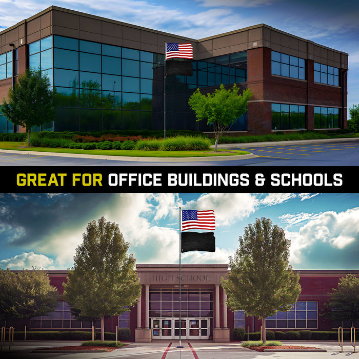 G128 Combo Pack: 20 Ft Telescoping Aluminum Flagpole (Black) & American and All Black USA Flags 3x5 Ft, Both ToughWeave Series Embroidered Polyester | Pole with Flags Included