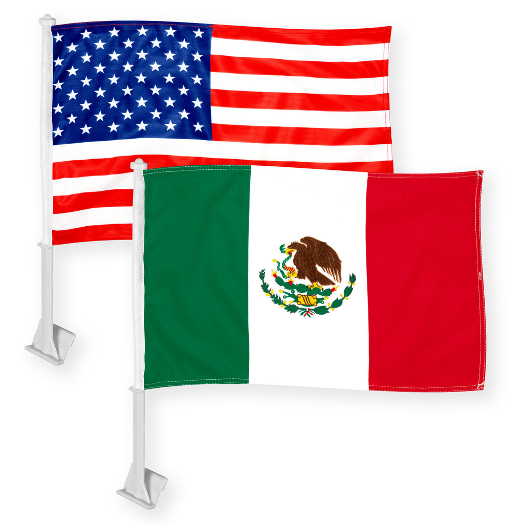 G128 Combo Pack: American USA Car Flag & Mexico Mexican Car Flag