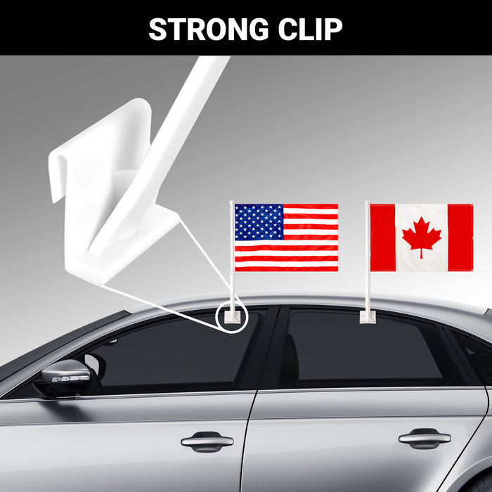 G128 Combo Pack: American USA Car Flag & Canada Canadian Car Flag 11x17 In | Both Double Sided Printed 150D Polyester | Flagpole Included | Perfect for Festival Celebrations, Parades