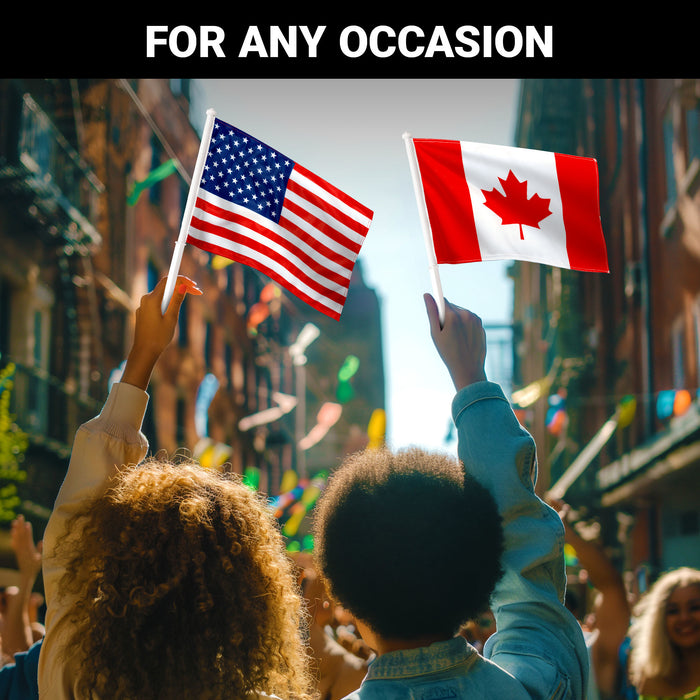 G128 Combo Pack: American USA Car Flag & Canada Canadian Car Flag 11x17 In | Both Double Sided Printed 150D Polyester | Flagpole Included | Perfect for Festival Celebrations, Parades