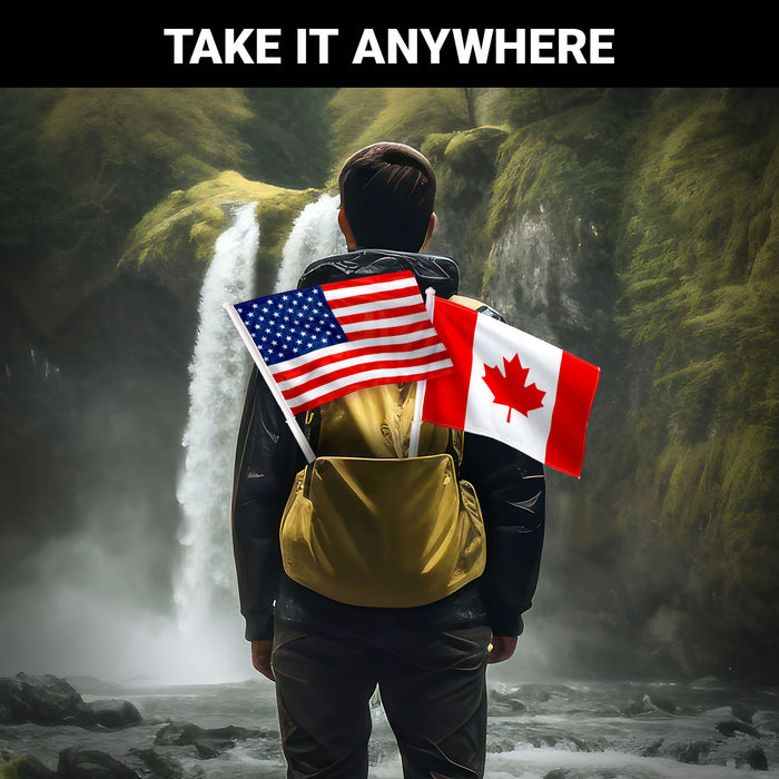 G128 Combo Pack: American USA Car Flag & Canada Canadian Car Flag 11x17 In | Both Double Sided Printed 150D Polyester | Flagpole Included | Perfect for Festival Celebrations, Parades