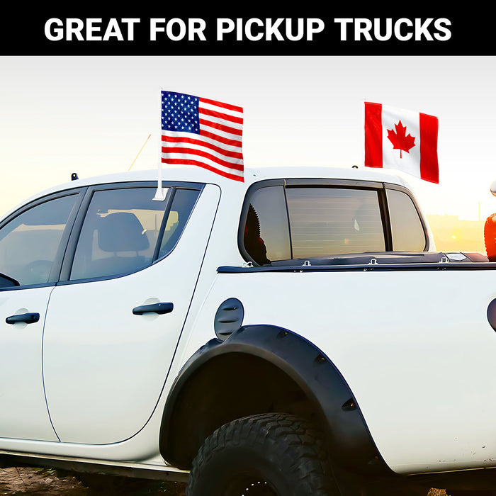 G128 Combo Pack: American USA Car Flag & Canada Canadian Car Flag 11x17 In | Both Double Sided Printed 150D Polyester | Flagpole Included | Perfect for Festival Celebrations, Parades