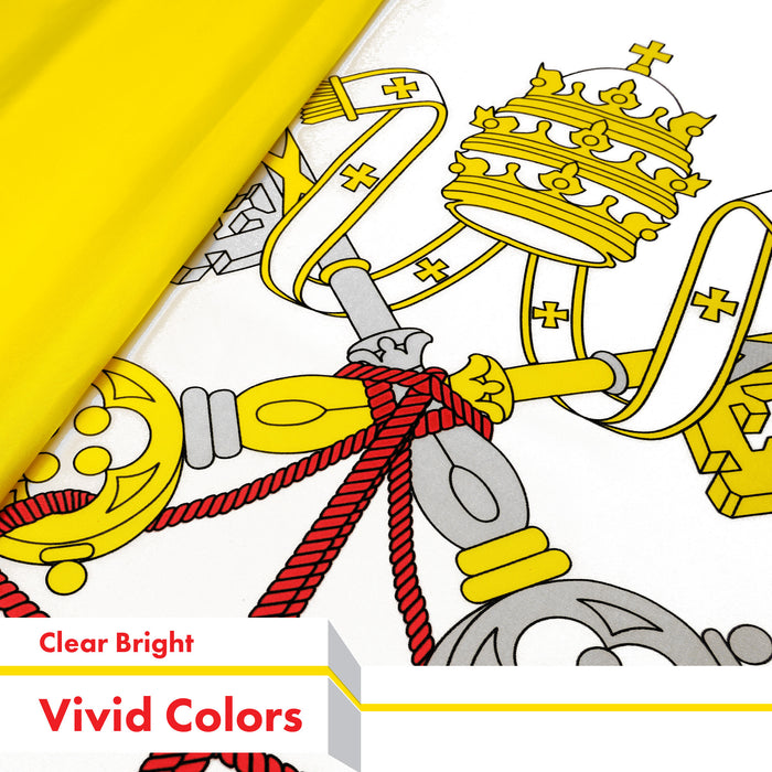 G128 3 Pack: Vatican  | 4x6 Ft | LiteWeave Pro Series Printed 150D Polyester | Country Flag, Indoor/Outdoor, Vibrant Colors, Brass Grommets