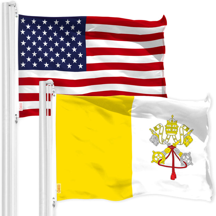 G128 Combo Pack: American USA Flag 4x6 Ft & Vatican  4x6 Ft | Both LiteWeave Pro Series Printed 150D Polyester, Brass Grommets