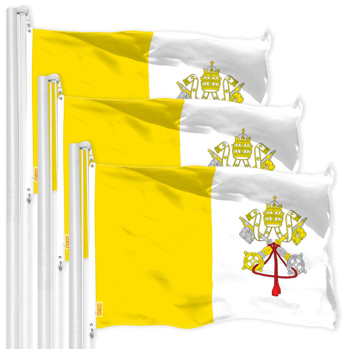 G128 3 Pack: Vatican  | 4x6 Ft | LiteWeave Pro Series Printed 150D Polyester | Country Flag, Indoor/Outdoor, Vibrant Colors, Brass Grommets