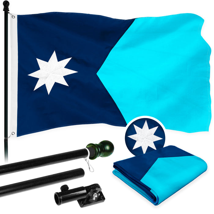 G128 Combo Pack: 6 Ft Aluminum Spinning Flagpole (Black) & Minnesota New Version MN  3x5 Ft, ToughWeave Series Embroidered 210D Polyester | Pole with Flag Included