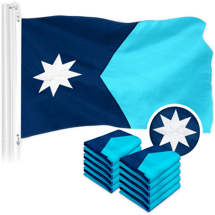 G128 10 Pack: Minnesota New Version MN State Flag | 3x5 Ft | ToughWeave Series Embroidered 210D Polyester | Embroidered Design, Indoor/Outdoor, Brass Grommets