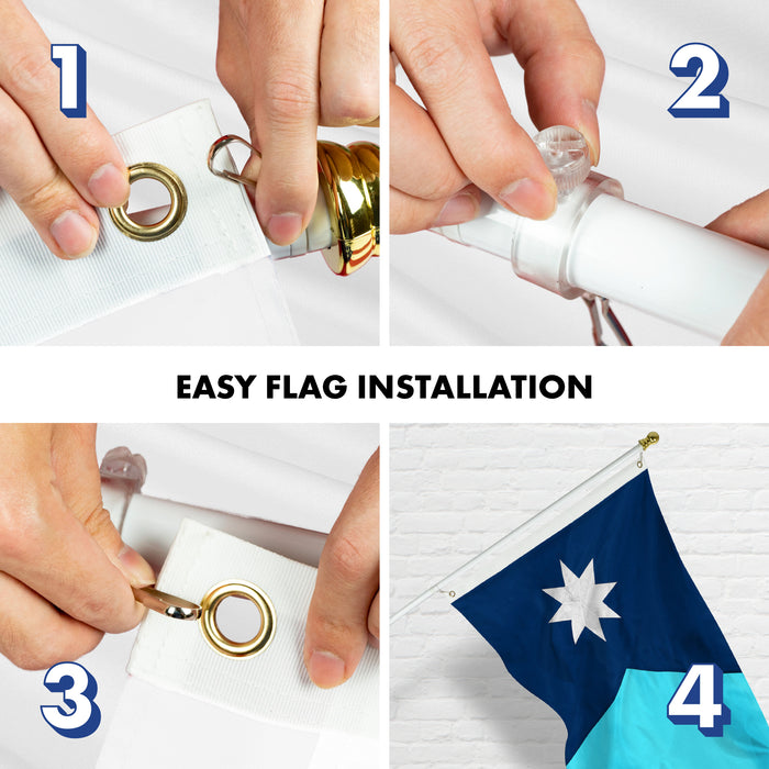 G128 Combo Pack: 6 Ft Aluminum Spinning Flagpole (White) & Minnesota New Version MN  3x5 Ft, ToughWeave Series Embroidered 210D Polyester | Pole with Flag Included