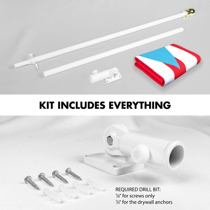 G128 Combo Pack: 6 Ft Tangle Free Aluminum Spinning Flagpole (White) & Puerto Rico Light Blue Puerto Rican PR Flag  | 3x5 Ft | LiteWeave Pro Series Printed 150D Polyester | Pole with Flag Included