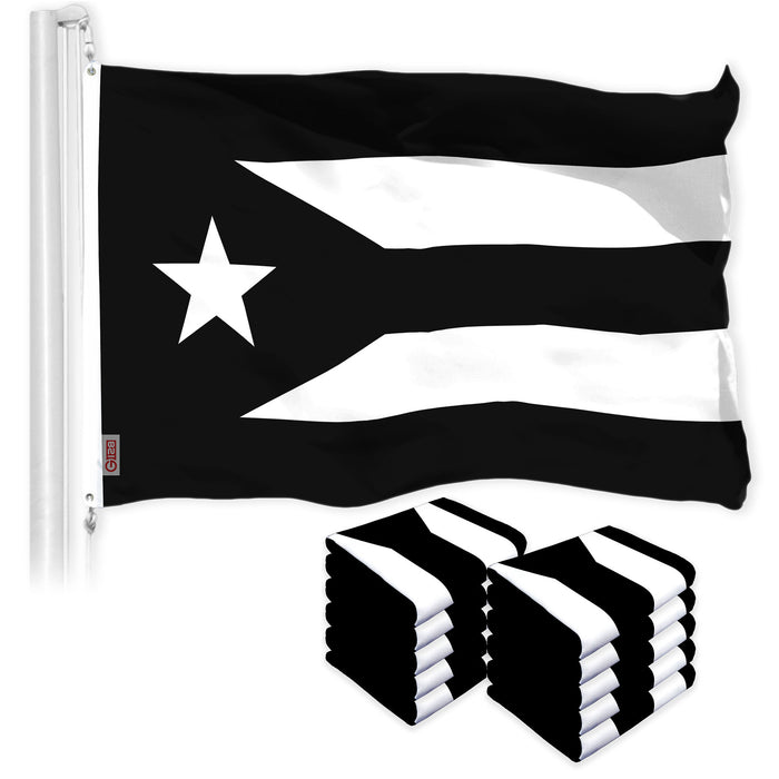 G128 10 Pack: Puerto Rico Black and White Puerto Rican PR Flag | 3x5 Ft | LiteWeave Pro Series Printed 150D Polyester | Indoor/Outdoor, Vibrant Colors, Brass Grommets