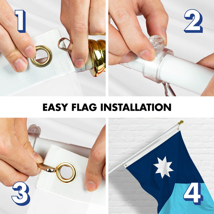 G128 Combo Pack: 6 Ft Tangle Free Aluminum Spinning Flagpole (White) & Minnesota New Version MN   | 3x5 Ft | LiteWeave Pro Series Printed 150D Polyester | Pole with Flag Included