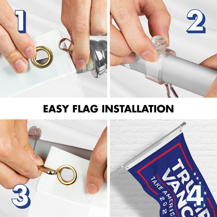 G128 Combo Pack: 6 Ft Tangle Free Aluminum Spinning Flagpole (Silver) & 2024 Election Take America Back Blue Flag  | 3x5 Ft | LiteWeave Pro Series Printed 150D Polyester | Pole with Flag Included