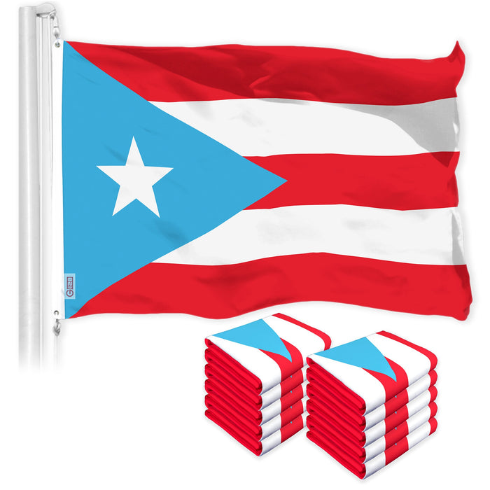 G128 10 Pack: Puerto Rico Light Blue Puerto Rican PR Flag | 3x5 Ft | LiteWeave Pro Series Printed 150D Polyester | Indoor/Outdoor, Vibrant Colors, Brass Grommets