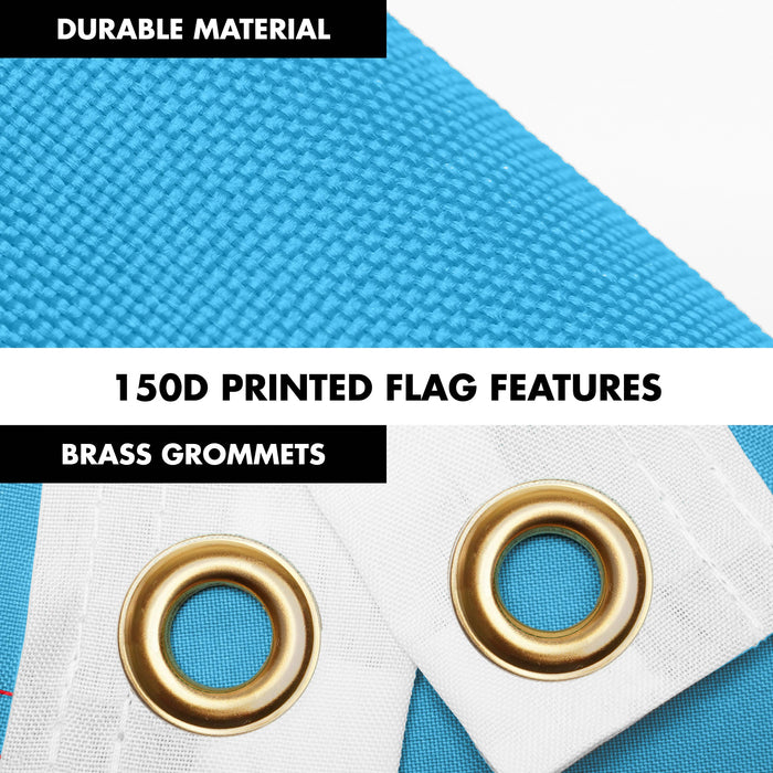 G128 Combo Pack: 6 Ft Tangle Free Aluminum Spinning Flagpole (White) & Puerto Rico Light Blue Puerto Rican PR Flag  | 3x5 Ft | LiteWeave Pro Series Printed 150D Polyester | Pole with Flag Included