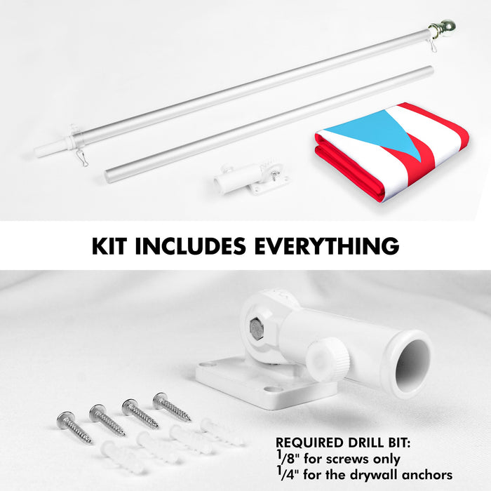 G128 Combo Pack: 6 Ft Tangle Free Aluminum Spinning Flagpole (Silver) & Puerto Rico Light Blue Puerto Rican PR Flag  | 3x5 Ft | LiteWeave Pro Series Printed 150D Polyester | Pole with Flag Included
