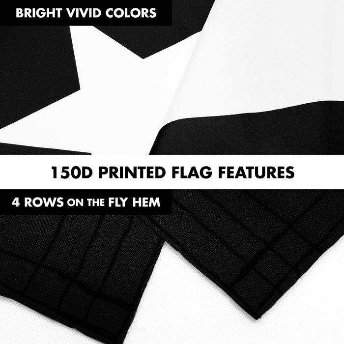 G128 Combo Pack: 6 Ft Tangle Free Aluminum Spinning Flagpole (Black) & Puerto Rico Black and White Puerto Rican PR Flag  | 3x5 Ft | LiteWeave Pro Series Printed 150D Polyester | Pole with Flag Included