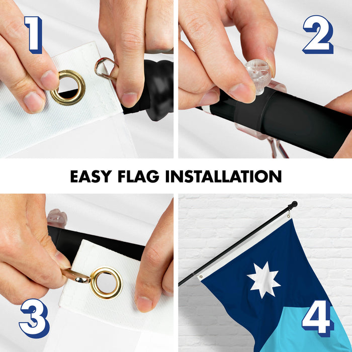 G128 Combo Pack: 6 Ft Tangle Free Aluminum Spinning Flagpole (Black) & Minnesota New Version MN   | 3x5 Ft | LiteWeave Pro Series Printed 150D Polyester | Pole with Flag Included