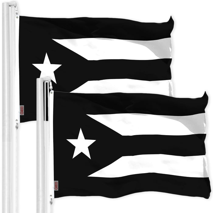 G128 2 Pack: Puerto Rico Black and White Puerto Rican PR Flag | 3x5 Ft | LiteWeave Pro Series Printed 150D Polyester | Indoor/Outdoor, Vibrant Colors, Brass Grommets
