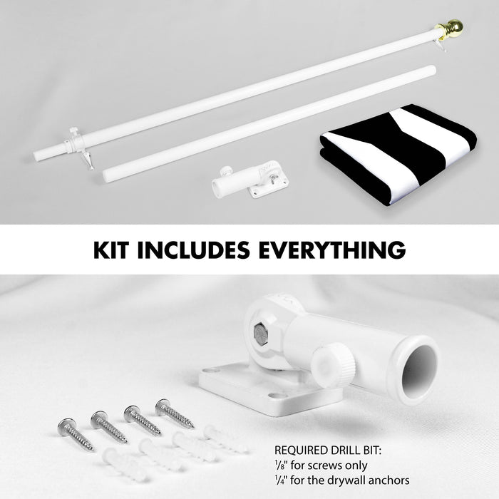 G128 Combo Pack: 6 Ft Tangle Free Aluminum Spinning Flagpole (White) & Puerto Rico Black and White Puerto Rican PR Flag  | 3x5 Ft | LiteWeave Pro Series Printed 150D Polyester | Pole with Flag Included