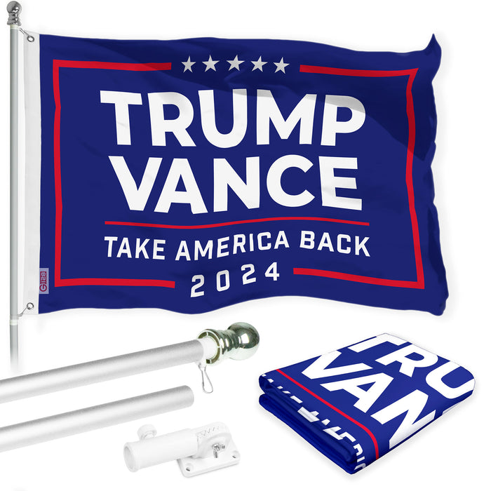 G128 Combo Pack: 6 Ft Tangle Free Aluminum Spinning Flagpole (Silver) & 2024 Election Take America Back Blue Flag  | 3x5 Ft | LiteWeave Pro Series Printed 150D Polyester | Pole with Flag Included