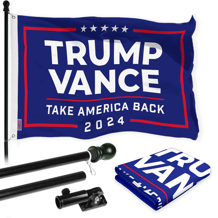 G128 Combo Pack: 6 Ft Tangle Free Aluminum Spinning Flagpole (Black) & 2024 Election Take America Back Blue Flag  | 3x5 Ft | LiteWeave Pro Series Printed 150D Polyester | Pole with Flag Included