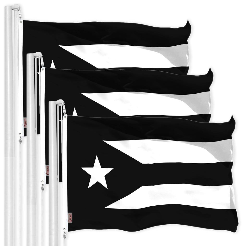 G128 3 Pack: Puerto Rico Black and White Puerto Rican PR Flag