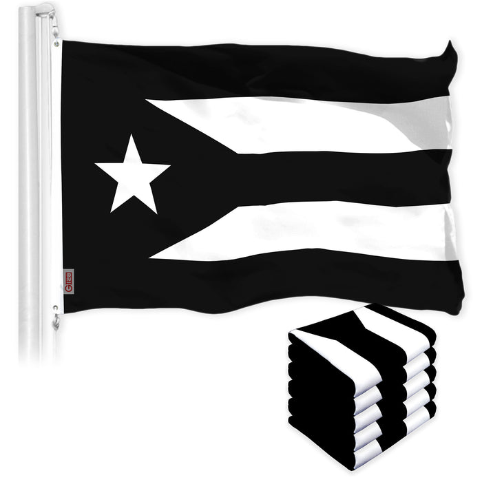 G128 5 Pack: Puerto Rico Black and White Puerto Rican PR Flag | 3x5 Ft | LiteWeave Pro Series Printed 150D Polyester | Indoor/Outdoor, Vibrant Colors, Brass Grommets