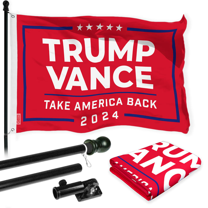 G128 Combo Pack: 6 Ft Tangle Free Aluminum Spinning Flagpole (Black) & 2024 Election Take America Back Red Flag  | 3x5 Ft | LiteWeave Pro Series Printed 150D Polyester | Pole with Flag Included