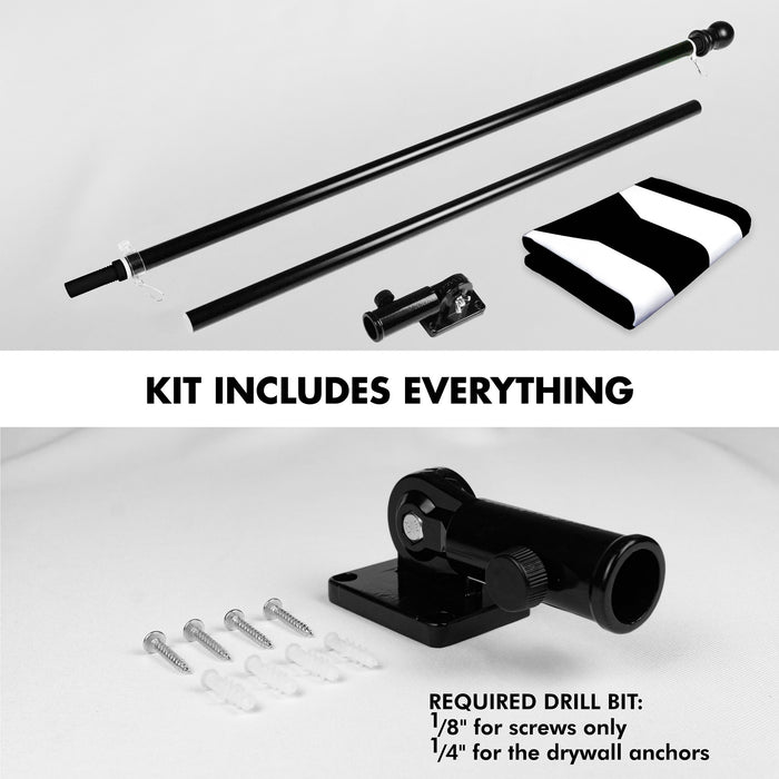 G128 Combo Pack: 6 Ft Tangle Free Aluminum Spinning Flagpole (Black) & Puerto Rico Black and White Puerto Rican PR Flag  | 3x5 Ft | LiteWeave Pro Series Printed 150D Polyester | Pole with Flag Included