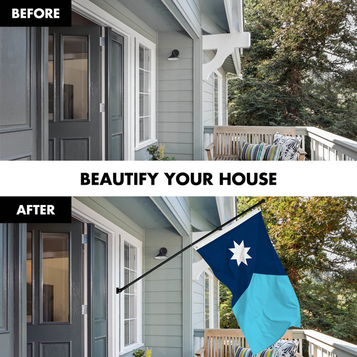 G128 Combo Pack: 6 Ft Tangle Free Aluminum Spinning Flagpole (Black) & Minnesota New Version MN   | 3x5 Ft | LiteWeave Pro Series Printed 150D Polyester | Pole with Flag Included