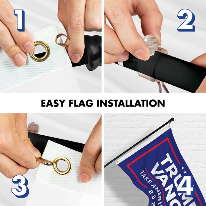 G128 Combo Pack: 6 Ft Tangle Free Aluminum Spinning Flagpole (Black) & 2024 Election Take America Back Blue Flag  | 3x5 Ft | LiteWeave Pro Series Printed 150D Polyester | Pole with Flag Included
