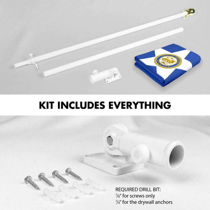 G128 Combo Pack: 6 Ft Twist Free Aluminum Spinning Flagpole (White) & Houston Flag | 3x5 Ft | LiteWeave Pro Series Printed 150D Polyester | Pole with Flag Included