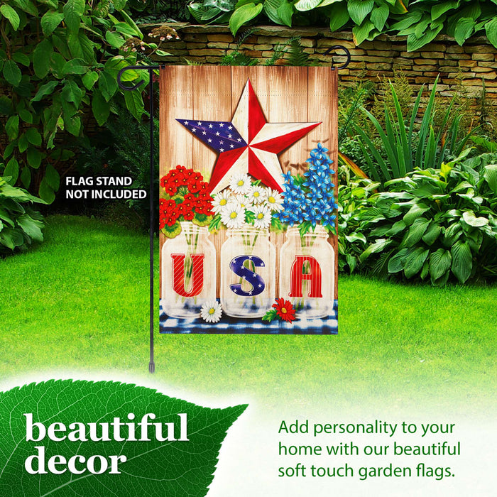 G128 USA Star Flowers Garden Flag 12x18 In Double Sided Independence Day Yard Garden Lawn Decoration