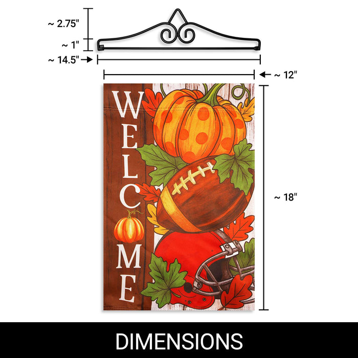 G128 12x18IN Welcome Fall Football Pumpkin Garden Flag with 14IN Hanger