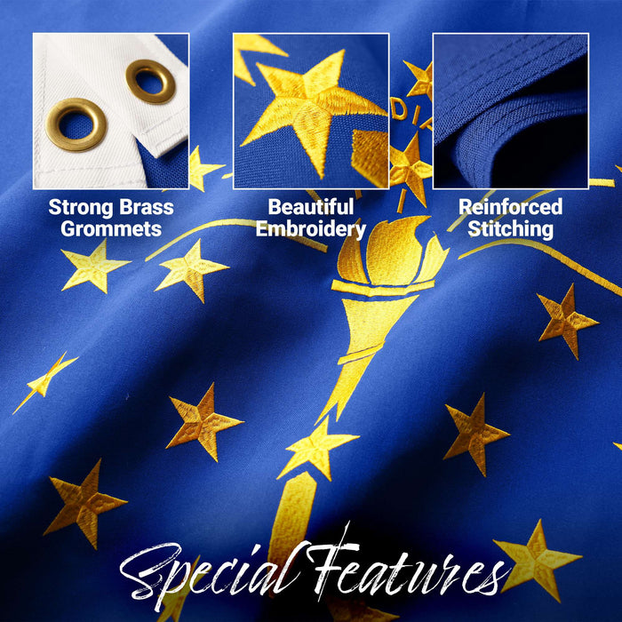 G128 Indiana State Flag | 4x6 Ft | StormFlyer Series Embroidered 220GSM Spun Polyester | Embroidered Design, Indoor/Outdoor, Brass Grommets, Heavy Duty, All Weather