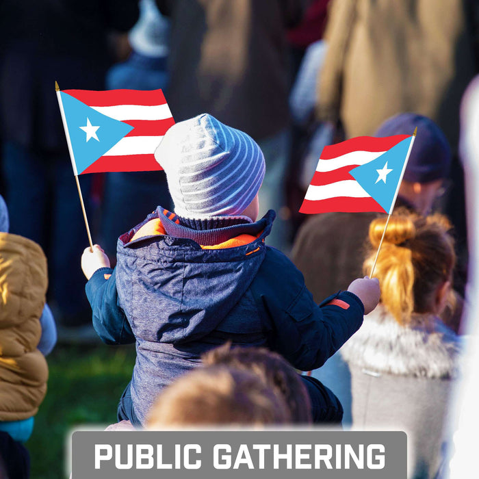 G128 Puerto Rico Light Blue Handheld Stick Flag 8"x12" (12 Pack) | Printed 150D Polyester, Solid Plastic Stick, Spear White Tip