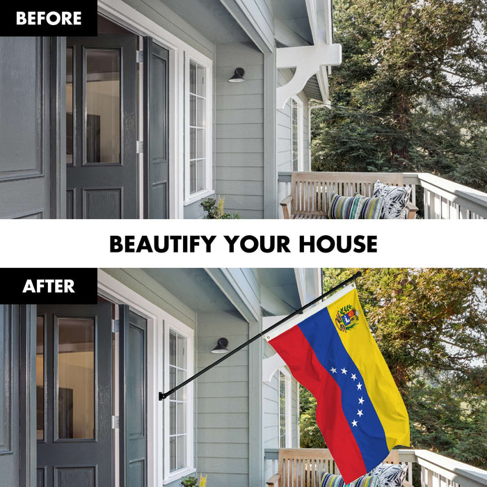 G128 Combo Pack: 6 Ft Twist Free Aluminum Spinning Flagpole (Black) & Venezuela 7 Stars Flag | 3x5 Ft | LiteWeave Pro Series Printed 150D Polyester | Pole with Flag Included