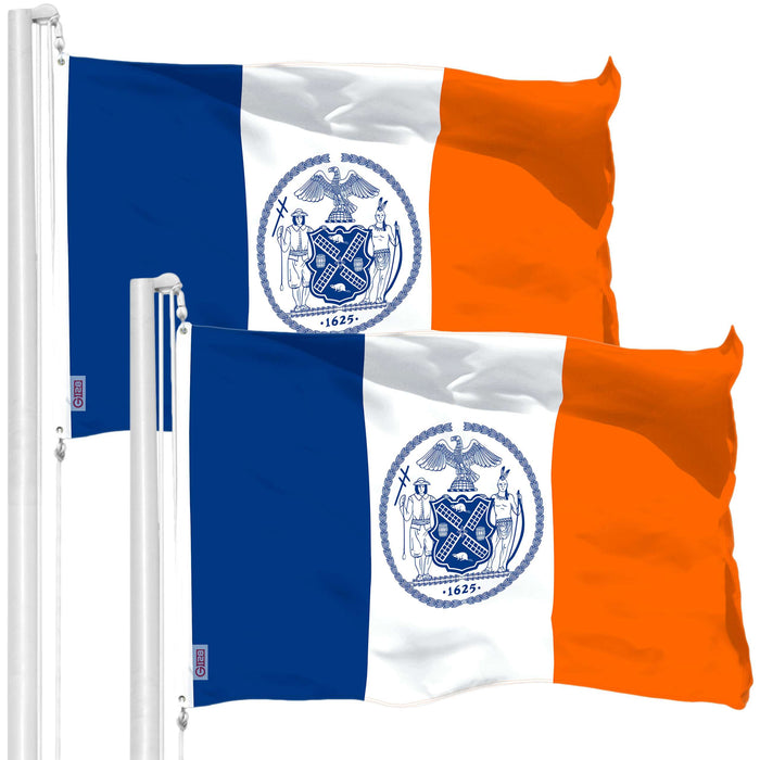 G128 2 Pack: New York Flag | 3x5 Ft | LiteWeave Pro Series Printed 150D Polyester | City Flag, Indoor/Outdoor, Vibrant Colors, Brass Grommets
