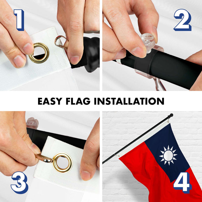 G128 Combo Pack: 5 Ft Twist Free Aluminum Spinning Flagpole (Black) & Taiwan Taiwanese Flag | 2x3 Ft | LiteWeave Series Printed 100D Polyester | Pole with Flag Included