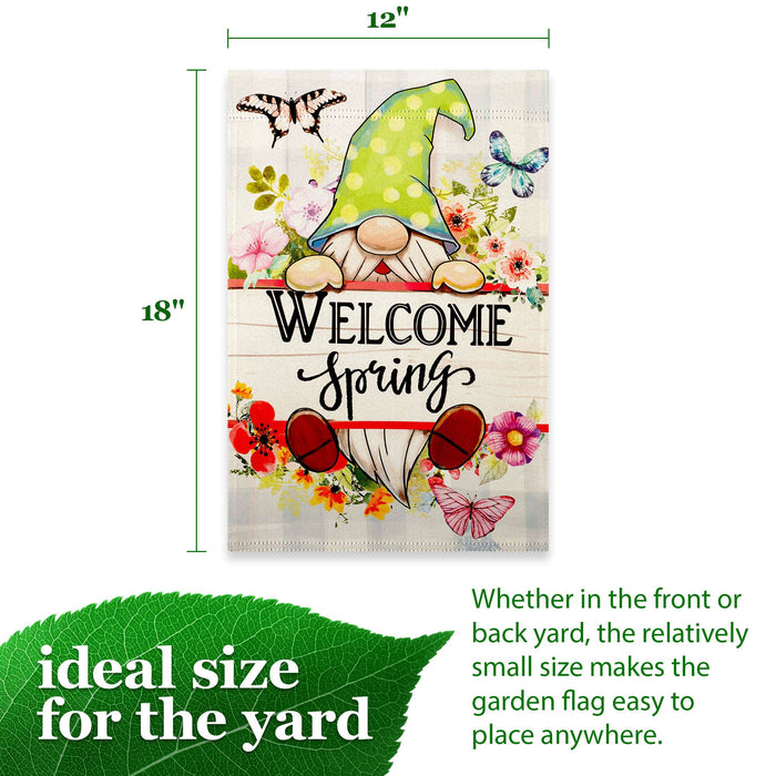 G128 Welcome Spring Gnome Flowers Garden Flag 12x18 In Double Sided Spring Yard Garden Lawn Decoration