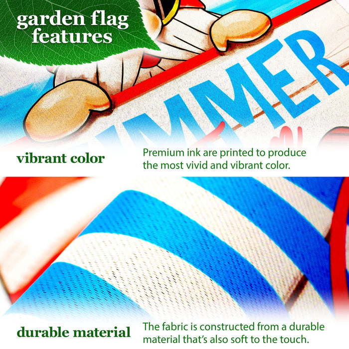 G128 Combo Pack: Garden Flag Stand 36x16IN & Garden Flag Summer Fun Gnome Printed 12x18IN Double Sided