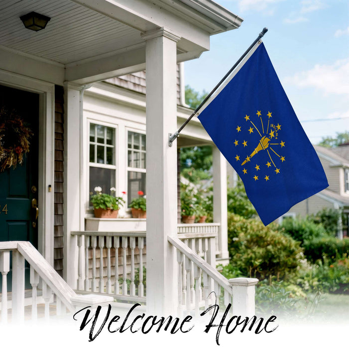 G128 Indiana IN State Flag | 3x5 Ft | Embroidered 220GSM SPUN POLYESTER - Embroidered Stars, Sewn Stripes, Brass Grommets, Indoor/Outdoor, Vibrant Colors, Heavy Duty SPUN POLYESTER