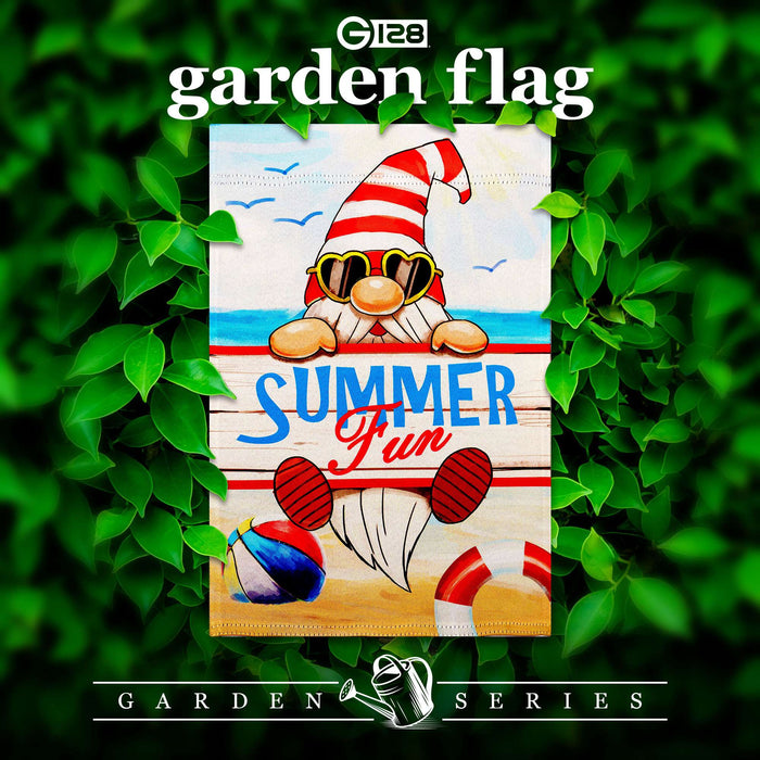 G128 Summer Fun Gnome Garden Flag 12x18 In Double Sided Summer Yard Garden Lawn Decoration